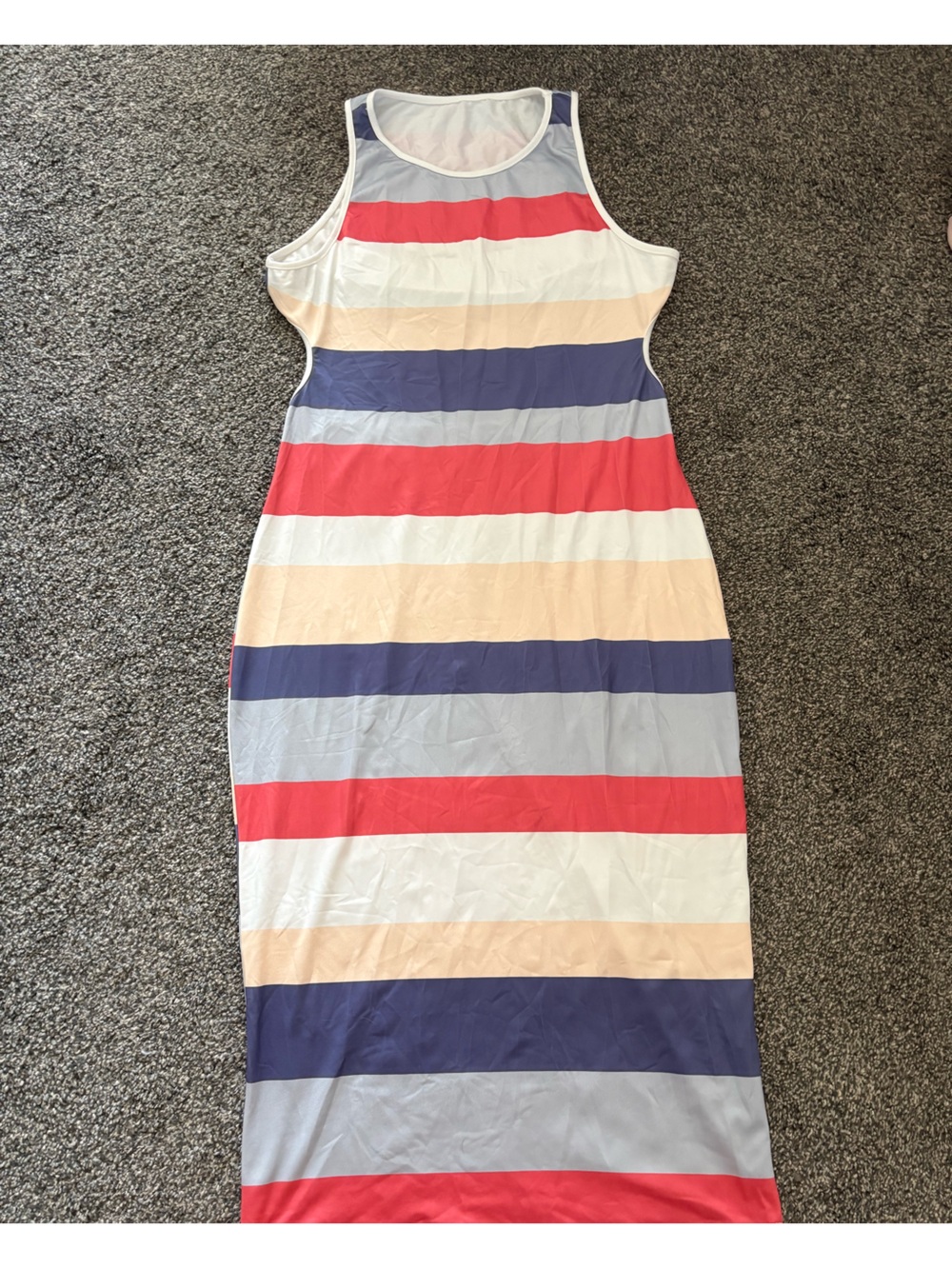 Striped Sleeveless Maxi Dress in Red, Navy & Cream